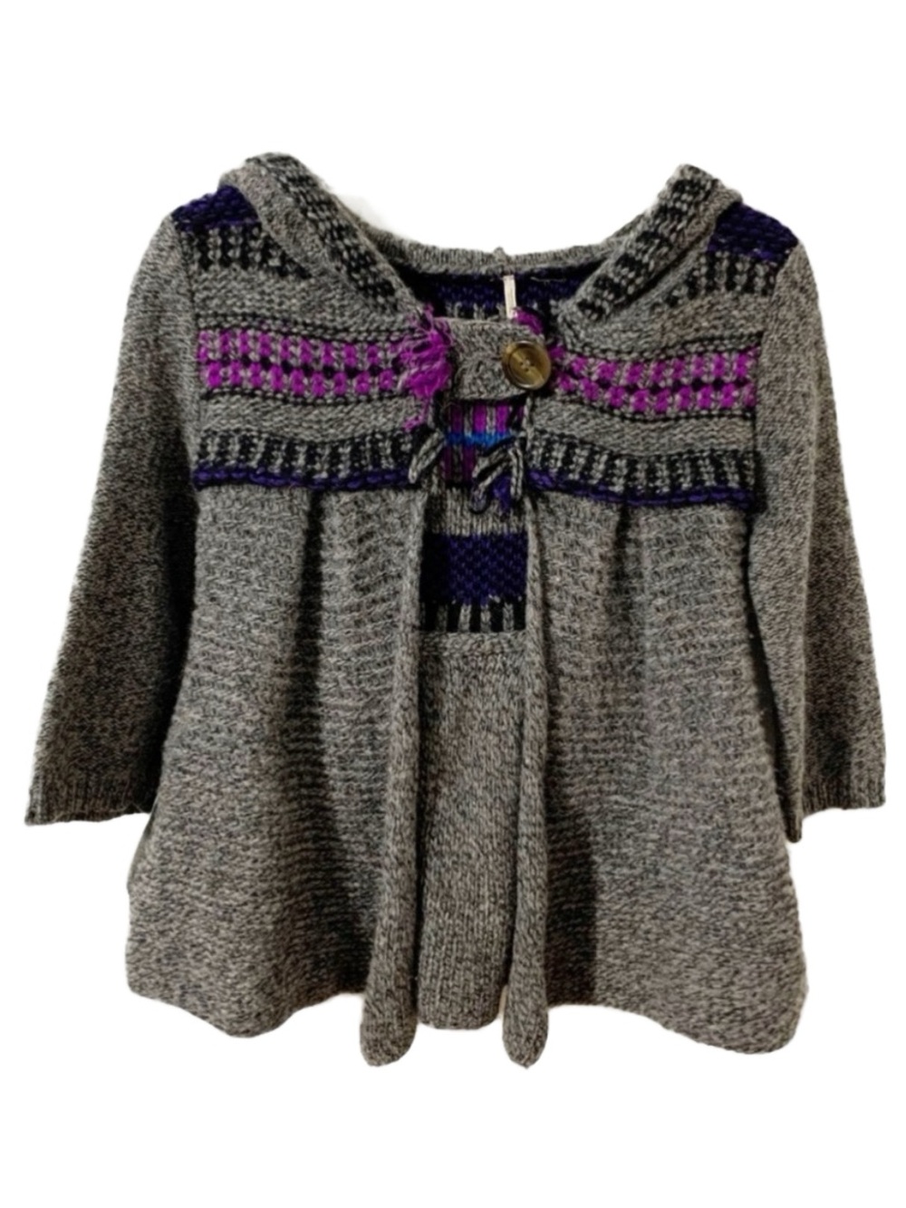Free People Gretel Swing Hoodie Knit Cardigan Sweater 3/4 Sleeve One Button Boho